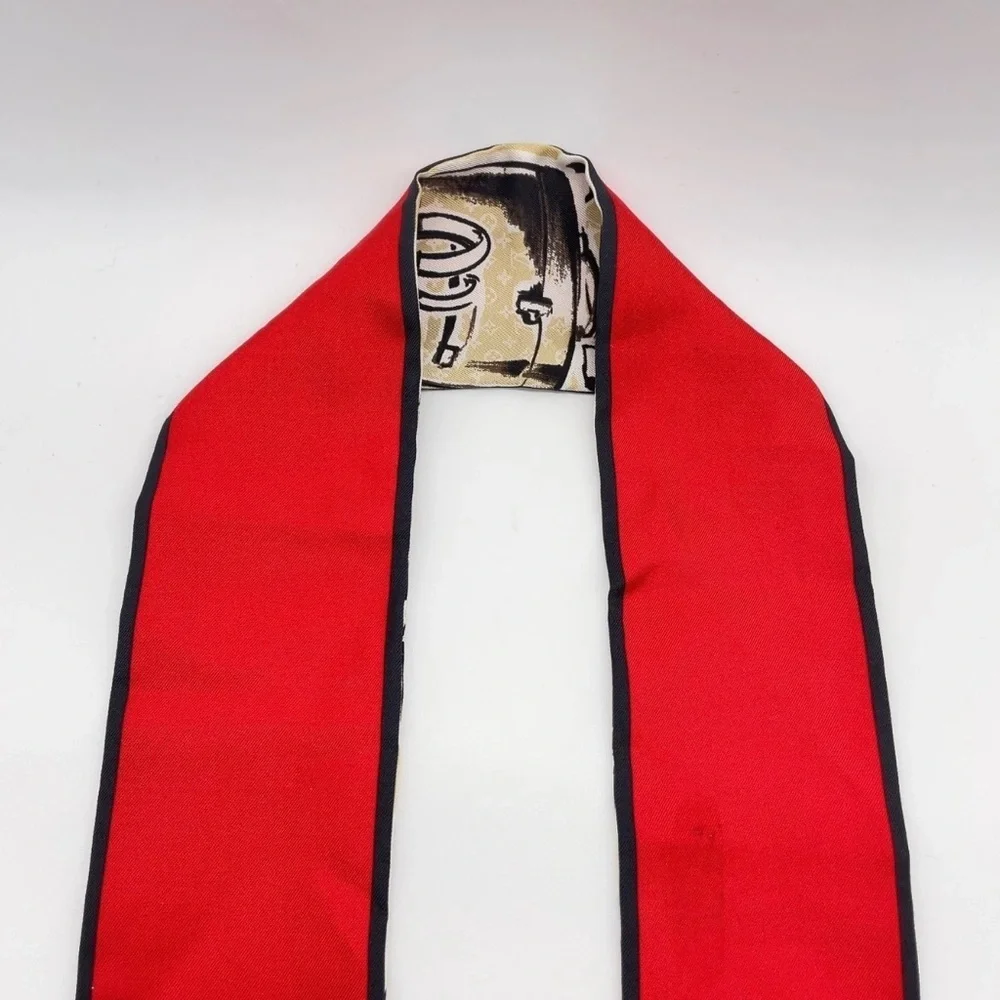 Auth Louis Vuitton Twilly Monogram Bandeau Red Silk Scarf/WB